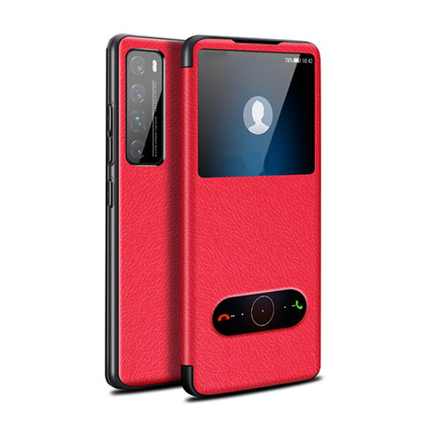 Coque Portefeuille Livre Cuir Etui Clapet pour Huawei Nova 7 Pro 5G Rouge