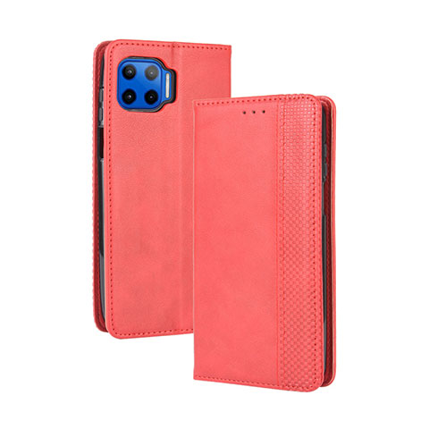 Coque Portefeuille Livre Cuir Etui Clapet pour Motorola Moto One 5G Rouge