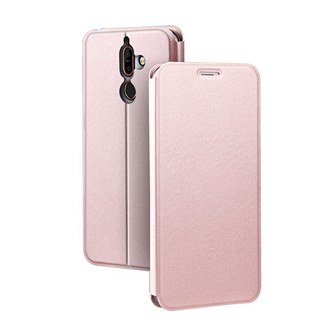 Coque Portefeuille Livre Cuir Etui Clapet pour Nokia 7 Plus Or Rose