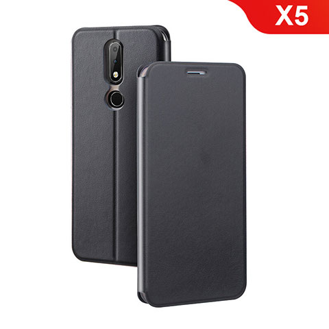 Coque Portefeuille Livre Cuir Etui Clapet pour Nokia X5 Noir