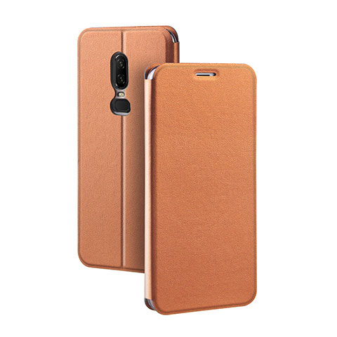 Coque Portefeuille Livre Cuir Etui Clapet pour OnePlus 6 Orange