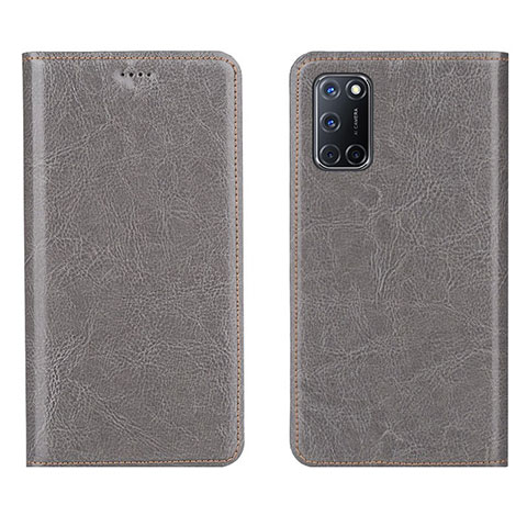 Coque Portefeuille Livre Cuir Etui Clapet pour Oppo A52 Gris