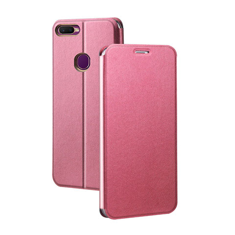 Coque Portefeuille Livre Cuir Etui Clapet pour Oppo A7 Rose Rouge