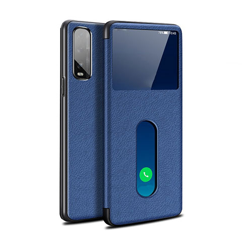 Coque Portefeuille Livre Cuir Etui Clapet pour Oppo Find X2 Bleu