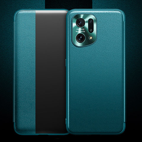 Coque Portefeuille Livre Cuir Etui Clapet pour Oppo Find X5 5G Cyan