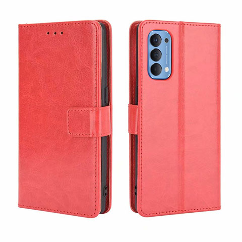 Coque Portefeuille Livre Cuir Etui Clapet pour Oppo Reno4 4G Rouge