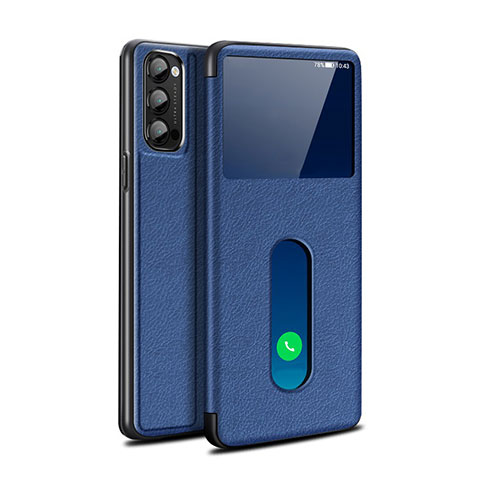 Coque Portefeuille Livre Cuir Etui Clapet pour Oppo Reno4 5G Bleu