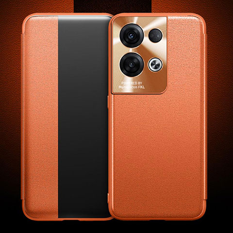 Coque Portefeuille Livre Cuir Etui Clapet pour Oppo Reno8 Pro 5G Orange