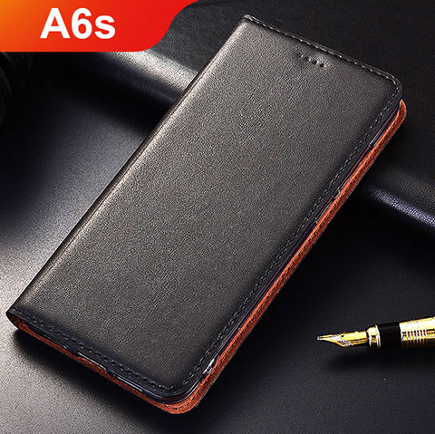 Coque Portefeuille Livre Cuir Etui Clapet pour Samsung Galaxy A6s Noir