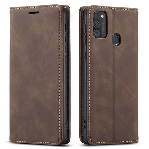 Coque Portefeuille Livre Cuir Etui Clapet pour Samsung Galaxy M21 Marron