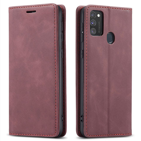 Coque Portefeuille Livre Cuir Etui Clapet pour Samsung Galaxy M21 Vin Rouge