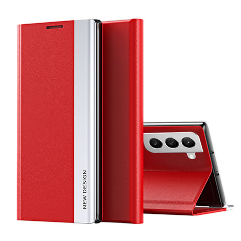 Coque Portefeuille Livre Cuir Etui Clapet pour Samsung Galaxy S21 FE 5G Rouge