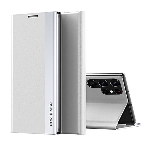 Coque Portefeuille Livre Cuir Etui Clapet pour Samsung Galaxy S22 Ultra 5G Blanc