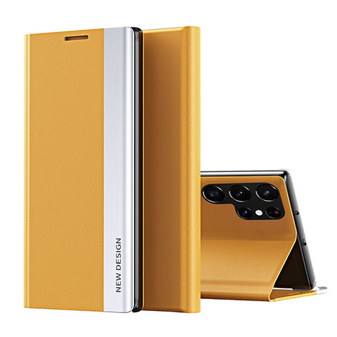 Coque Portefeuille Livre Cuir Etui Clapet pour Samsung Galaxy S23 Ultra 5G Jaune