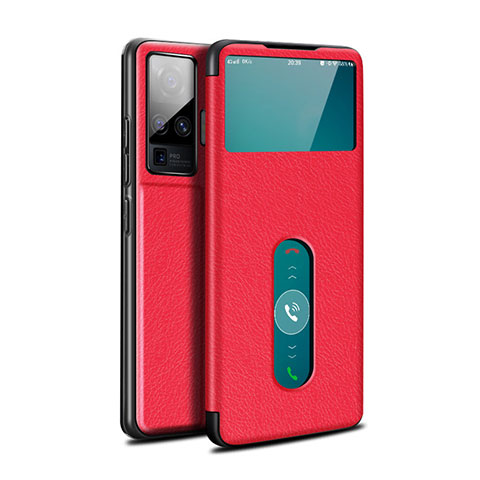 Coque Portefeuille Livre Cuir Etui Clapet pour Vivo X50 Pro 5G Rouge