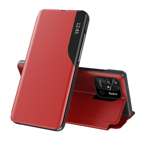 Coque Portefeuille Livre Cuir Etui Clapet Q02H pour Xiaomi Redmi 10 India Rouge