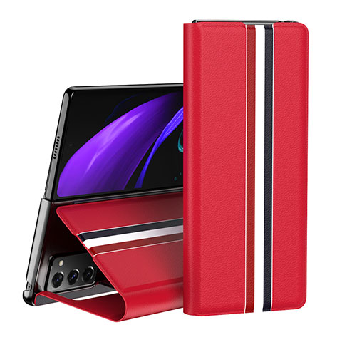 Coque Portefeuille Livre Cuir Etui Clapet QH1 pour Samsung Galaxy Z Fold2 5G Rouge