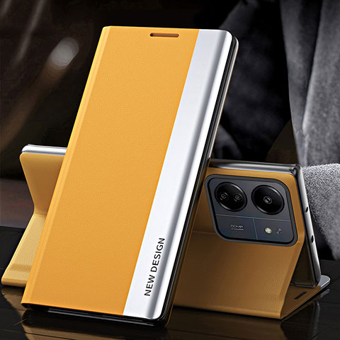 Coque Portefeuille Livre Cuir Etui Clapet QH2 pour Xiaomi Poco C65 Jaune