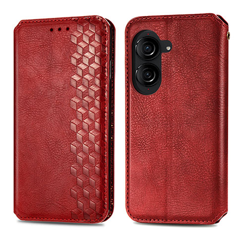 Coque Portefeuille Livre Cuir Etui Clapet S01D pour Asus ZenFone 10 Rouge