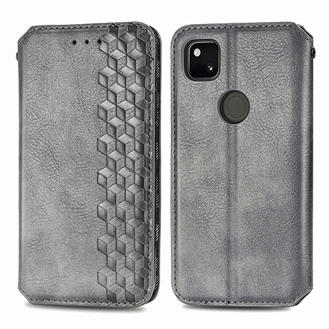 Coque Portefeuille Livre Cuir Etui Clapet S01D pour Google Pixel 4a Gris