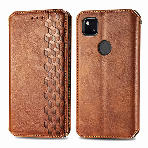 Coque Portefeuille Livre Cuir Etui Clapet S01D pour Google Pixel 4a Marron