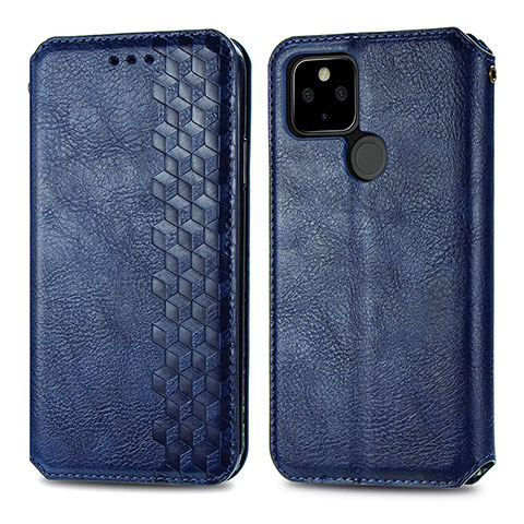 Coque Portefeuille Livre Cuir Etui Clapet S01D pour Google Pixel 5 Bleu