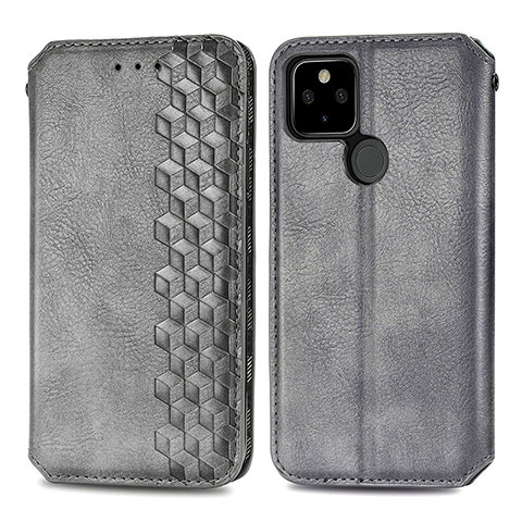 Coque Portefeuille Livre Cuir Etui Clapet S01D pour Google Pixel 5 Gris