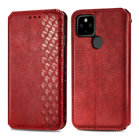 Coque Portefeuille Livre Cuir Etui Clapet S01D pour Google Pixel 5 Rouge