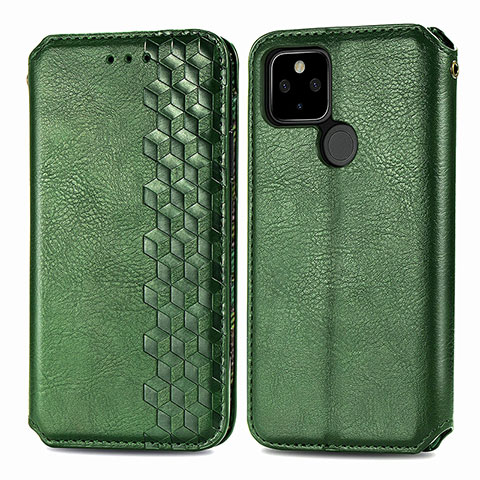 Coque Portefeuille Livre Cuir Etui Clapet S01D pour Google Pixel 5 XL 5G Vert