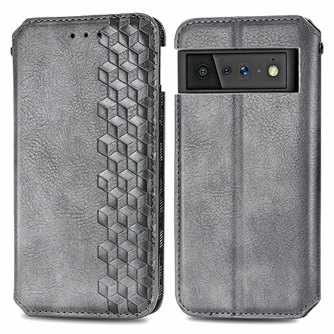 Coque Portefeuille Livre Cuir Etui Clapet S01D pour Google Pixel 6 Pro 5G Gris