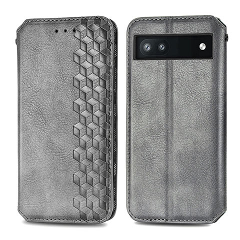 Coque Portefeuille Livre Cuir Etui Clapet S01D pour Google Pixel 6a 5G Gris