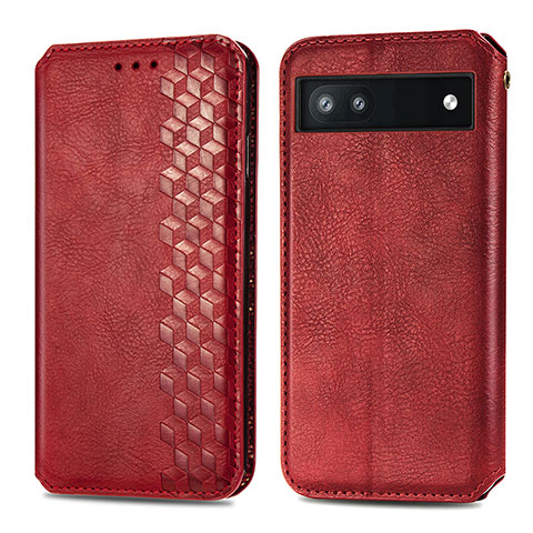 Coque Portefeuille Livre Cuir Etui Clapet S01D pour Google Pixel 6a 5G Rouge