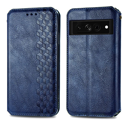 Coque Portefeuille Livre Cuir Etui Clapet S01D pour Google Pixel 7 Pro 5G Bleu