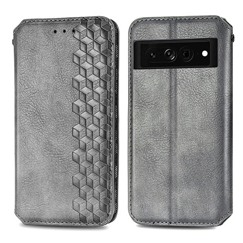 Coque Portefeuille Livre Cuir Etui Clapet S01D pour Google Pixel 7 Pro 5G Gris