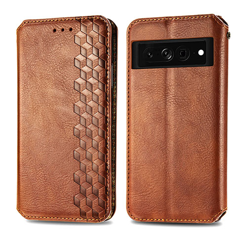 Coque Portefeuille Livre Cuir Etui Clapet S01D pour Google Pixel 7 Pro 5G Marron