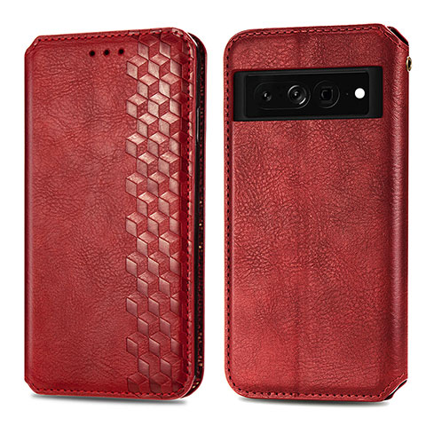 Coque Portefeuille Livre Cuir Etui Clapet S01D pour Google Pixel 7 Pro 5G Rouge