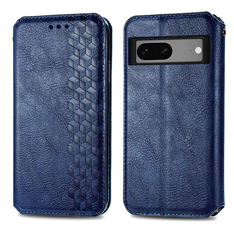 Coque Portefeuille Livre Cuir Etui Clapet S01D pour Google Pixel 7a 5G Bleu