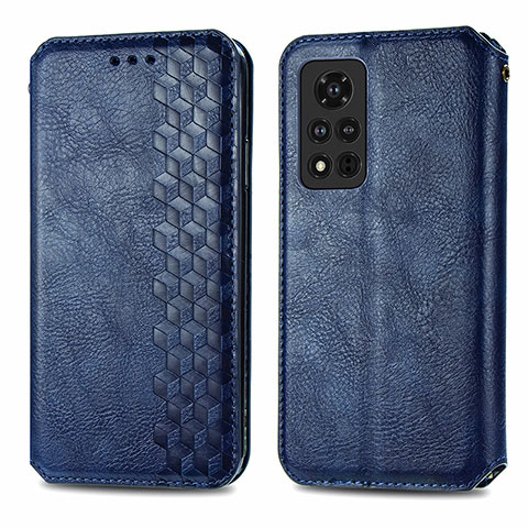 Coque Portefeuille Livre Cuir Etui Clapet S01D pour Huawei Honor V40 5G Bleu