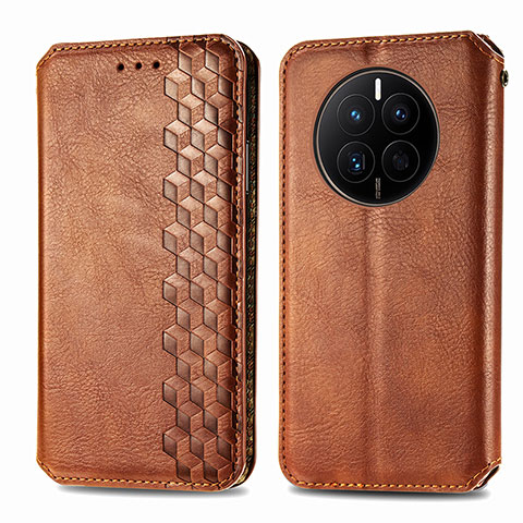 Coque Portefeuille Livre Cuir Etui Clapet S01D pour Huawei Mate 50 Marron