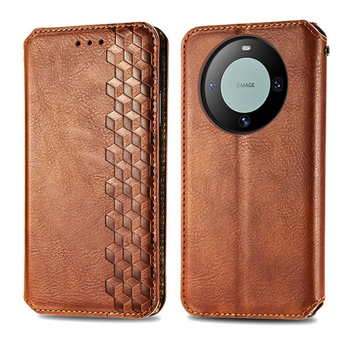 Coque Portefeuille Livre Cuir Etui Clapet S01D pour Huawei Mate 60 Marron