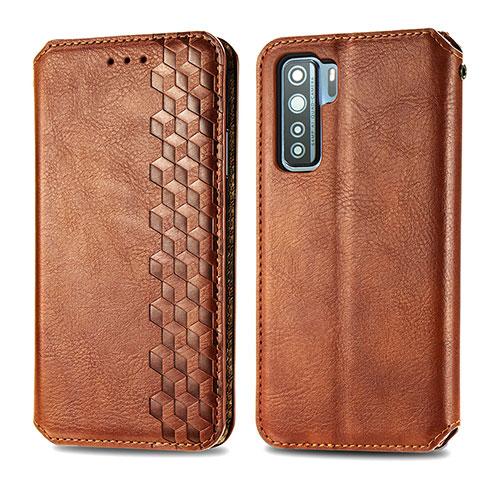 Coque Portefeuille Livre Cuir Etui Clapet S01D pour Huawei P40 Lite 5G Marron