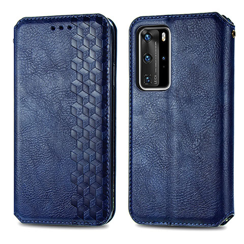 Coque Portefeuille Livre Cuir Etui Clapet S01D pour Huawei P40 Pro Bleu