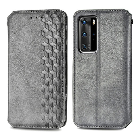 Coque Portefeuille Livre Cuir Etui Clapet S01D pour Huawei P40 Pro Gris