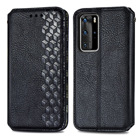 Coque Portefeuille Livre Cuir Etui Clapet S01D pour Huawei P40 Pro Noir