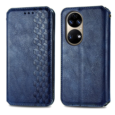 Coque Portefeuille Livre Cuir Etui Clapet S01D pour Huawei P50e Bleu