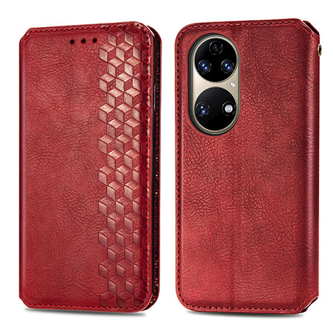 Coque Portefeuille Livre Cuir Etui Clapet S01D pour Huawei P50e Rouge