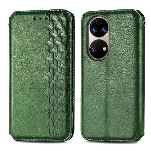 Coque Portefeuille Livre Cuir Etui Clapet S01D pour Huawei P50e Vert