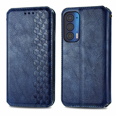 Coque Portefeuille Livre Cuir Etui Clapet S01D pour Motorola Moto Edge (2021) 5G Bleu