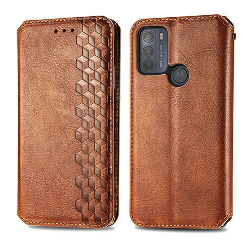 Coque Portefeuille Livre Cuir Etui Clapet S01D pour Motorola Moto G50 Marron