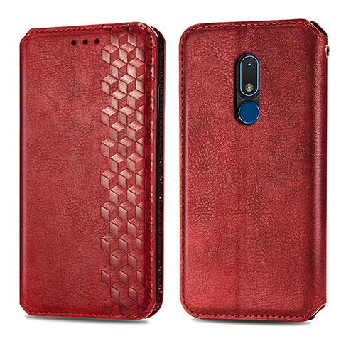 Coque Portefeuille Livre Cuir Etui Clapet S01D pour Nokia C3 Rouge